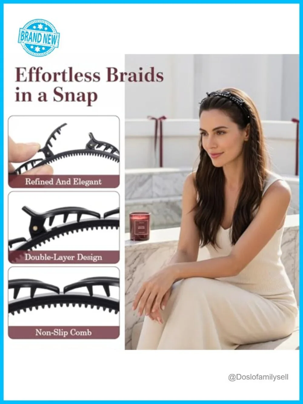 2pcs Double Layer Clip Headbands Non-Slip Braided Bangs Retro 90s Hair